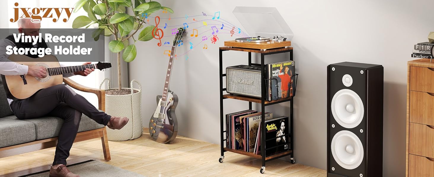 jxgzyy CD Player Rack Vinyl Record Storage Holder With Wheels