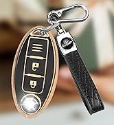 FT FUNTOR Car Key Cover for Ford, TPU Silicone Gold Border Remote Key Protective Cover with Leath...