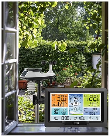 Uzoli Wireless Weather Station with Outdoor Sensor Weather Forecast Radio Clock Indoor Outdoor Thermometer Hygrome ...