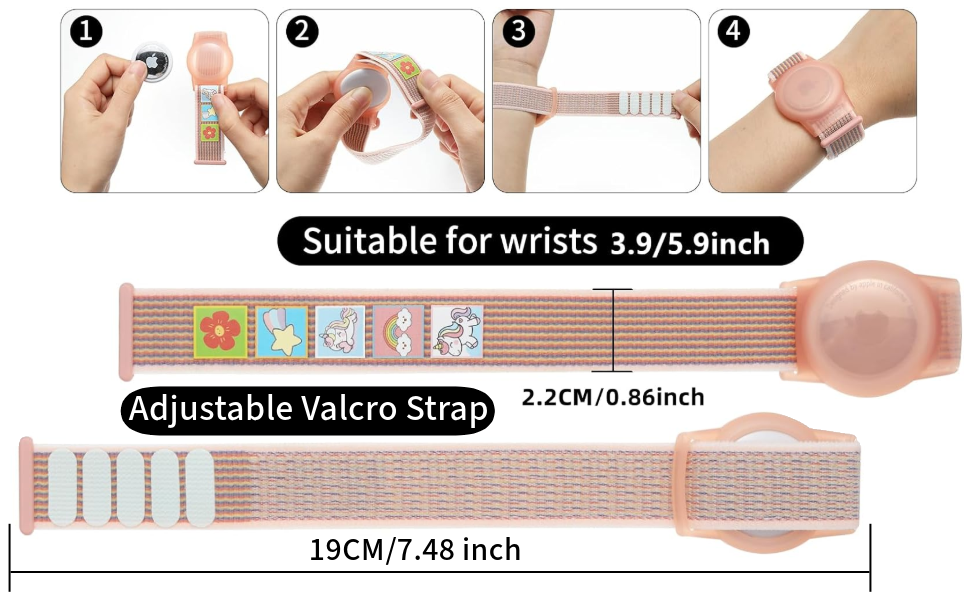 AirTag Wristband for kid children elderly toddlers Unicorn Space Marine Dino Black Blue Yellow