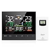 Uzoli wireless weather station with 3 outdoor sensors, DCF radio clock, colour display, weather forecast, indoor, outdoor.