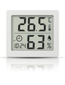 Digital Thermo-Hygrometer Indoor Room Thermometer Hygrometer 3.1” Large LCD Screen Desktop Thermometer with Temperature and Humidity Monitor Meter Gauge with Clock (Battery Included) (white)