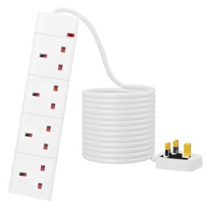Extension Lead 2m Electric Extension Cable 4 Gang 2 Metre Long Surge Protected Extension Cord Multi Socket Power Strip With Light for Home