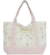 GSenhui Floral Quilted Tote Bag Aesthetic Puffer Bag Cute Pink Tote Bag with Zipper Coquette Purs...