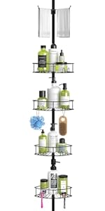 Mutool 5 Tier Adjustable Corner Shower Shelf, Telescopic Shower Caddy with Towel rack, No Drillin...