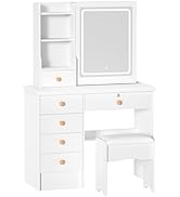 Mitoydoe Dressing Table with Mirror and Stool, Vanity Table Set with 3 Color Detachable LED Mirro...