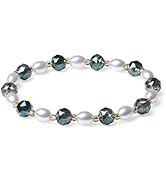 MetJakt Handmade 8MM Faceted Gemstone Stretch Bracelet with Peacock Stone Turquoise And Shell Pea...