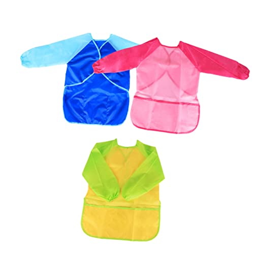 MOLUCKFU 3PCS Waterproof Art Smocks Long Sleeve Aprons for Painting and Crafts Assorted Colors Clothes Protector for Boys and