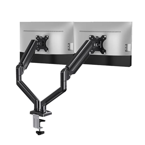 Dual Monitor Stand - Height Adjustable Gas Spring Double Arm Monitor Mount Desk Stand Fit Two 13 to 32 inch Screens with Clamp