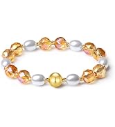 MetJakt 10mm Handmade Colorful Bling Beaded Bracelets Crystal Shell Pearl Stretch Jewelry for Women