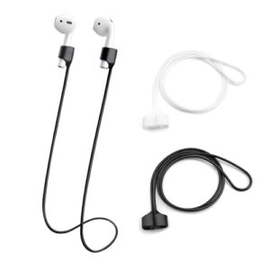 Desenda 2 PCS Magnetic Anti-Lost Straps Soft Silicone Wireless Earbud Lanyards for Sports Running (Black and White)
