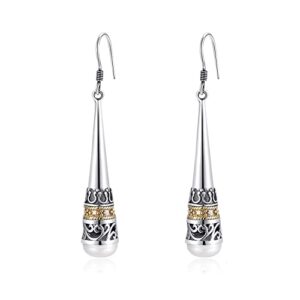 Real 925 Sterling Silver Vintage Drop Earring with Natural 6mm Freshwater Pearl Earrings for MetJakt Women's Fine Jewelry