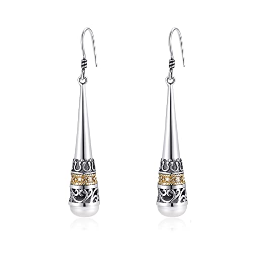Real 925 Sterling Silver Vintage Drop Earring with Natural 6mm Freshwater Pearl Earrings for MetJakt Women's Fine Jewelry