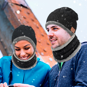 CHEERFUN Mens Gifts Bluetooth Beanie Hat, Secret Santa Gifts Bluetooth Beanie with Neck Warmer Scarf