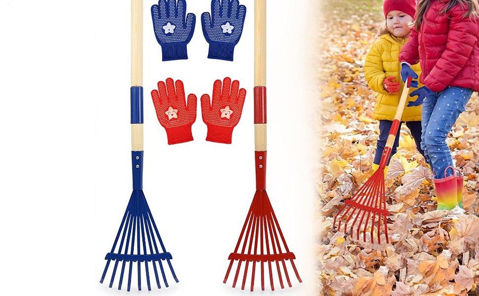 Rake for children, rake with wooden handle for children