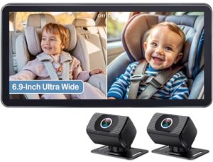 2-Kids Baby Car Camera for Seat: 6.9 Inch Ultrawide Display with Two Cameras Rear Facing - USB Powered Backseat Camera HD 1080P Easy to Install by Tomoia