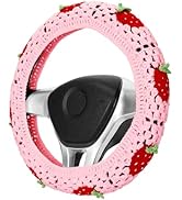 14-15'' Cute Crochet Steering Wheel Cover Set, Handmade White Sunflower Seat Belt Cover, Boho Car...