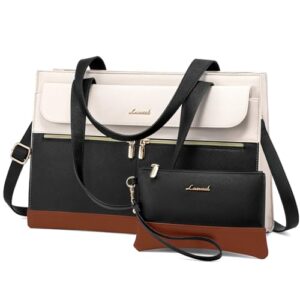 LOVEVOOK Laptop Tote Bags for Women 15.6 Inch Ladies Work Bags Stylish Handbag with Laptop Compartment Large Designer PU Leather Briefcase for School Shoulder Bag for Office Shopping