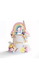 Unicorn Cake Topper, Unicorn Rainbow Cake Decorations with Butterflies Artificial Dried Flower Co...