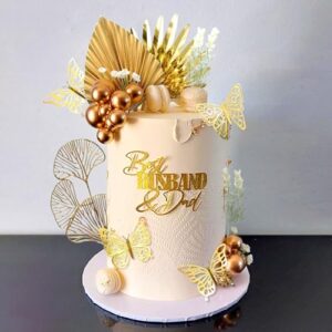 JeVenis Gold Cake Decoration Gold Balls Cake Decoration Gold Palm Leaves Cake Topper Bohemian White Gold Ball for Wedding Birthday Birthday Anniversary