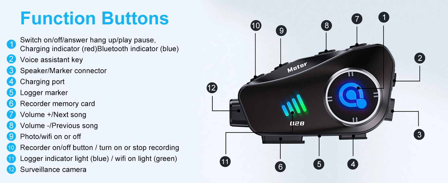 Motorcycle Helmet Headset with Camera 1080P