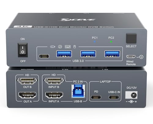 Dual Monitor KVM Switch for Laptop & Desktop 4K@60Hz