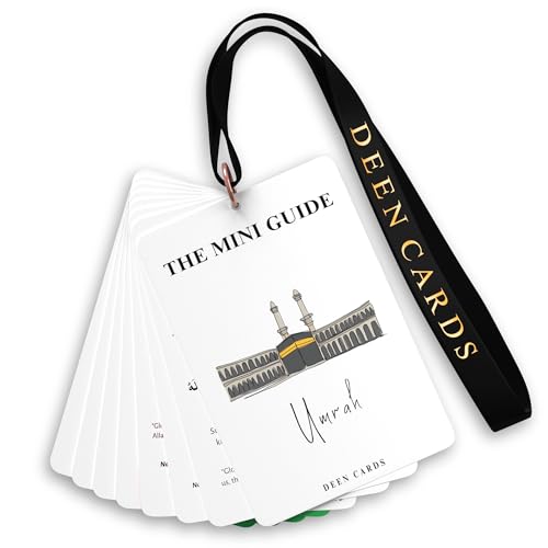 Deen Cards Umrah Dua Cards – 32-Page Umrah Guide Book – Umrah Cards with Lanyard – Includes Duas and Supplications – Pocket-Size Umrah Guide Cards – Durable 400gsm Cards