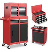 HOMFME Roller Tool Cabinet, 2-in-1 Tool Storage Chest with Removable Top Cabinet, Lockable Wheels...