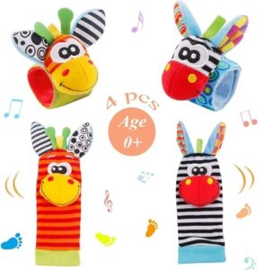 Sensory Toys for Babies 0-6 Months: Baby Wrist and Ankle Rattles Foot Finder Rattle Sock Newborn Gifts Hand and Feet Rattles Arm Wristband Rattle Strap Toy for 0 3 6 9 12 Months Infant Boys Girls