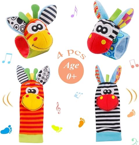 Sensory Toys for Babies 0-6 Months: Baby Wrist and Ankle Rattles Foot Finder Rattle Sock Newborn Gifts Hand and Feet Rattles Arm Wristband Rattle Strap Toy for 0 3 6 9 12 Months Infant Boys Girls