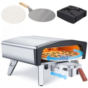 EROMMY 14" Portable Gas Fired Pizza Oven with Pull-Out Handle and 360° Automatic Rotation System