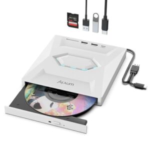 Alxum External CD Drives - Type-C USB 3.0 CD Reader with SD Slot & Type A Ports CD 24X Super Fast Speed External Disc Drive for Laptop/PC/Window/Mac OS/Linux/Vista