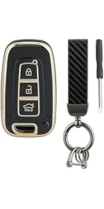 3 Buttons Car Key Fob Cover Compatible with Hyundai i30 ix35 TPU key cover case with keychain scr...