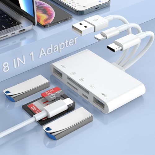 5-in-1 Type C+USB+Lightning to SD Card Reader for iPhone/iPad/Android/Mac Book/Computer for Camera