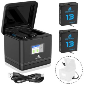 Homesuit Hero 13 Battery 2300mAh and LCD 3-Channel USB Storage Charger for GoPro Hero 13 Black Enduro Rechargeable Battery with Type-C PD3.0 (2-Pack)