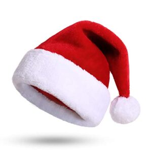 KONVINIT Xmas Hat Christmas Hat for Adult Deluxe Plush Santa Hat with a Faux Fur Pompom on top and wide for Santa Costume