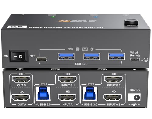 8K HDMI KVM Switch 2 Monitors 2 Computers 8K@60Hz 4K@144Hz