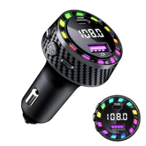 Lvcdodvd Bluetooth 5.3 FM Transmitter for Car 52.5W Fast Dual Charging PD30W + 22.5W Bluetooth Car Adapter Hands-free Calling Hi-Fi Music Bluetooth Modes USB Modes Safety Protections Car Radio Black