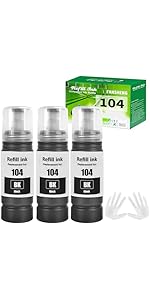 FANSHENG 104 Ink Compatible with Epson 104 ink refill bottles for EcoTank ET-2861 ET-2860 ET-1810...