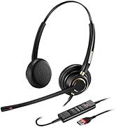 Arama USB Headset with Microphone Noise Cancelling, Mono PC Headphone for Laptop Computer Busines...