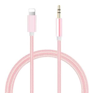 Aux Cable for iPhone in Car Aux to 3.5mm Cable Compatible with Lightning Aux Cord for iPhone to Aux Adapter 3.5mm Jack Aux Lead Compatible with iPhone 14/13/12/11 for Car Stereo/Headphones(Pink)