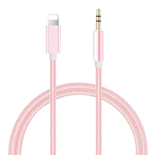 Aux Cable for iPhone in Car Aux to 3.5mm Cable Compatible with Lightning Aux Cord for iPhone to Aux Adapter 3.5mm Jack Aux Lead Compatible with iPhone 14/13/12/11 for Car Stereo/Headphones(Pink)
