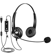 USB Headset with ENC Dual Noise Cancelling Microphone for Laptop PC, Stereo Wired Computer Headph...