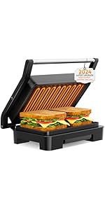 Panini Press Sandwich Maker, Electric Indoor Grill and Panini maker with Non-Stick Coated Plates,...