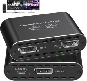 JCYMELE Dual 4K@120Hz Extended Displayport to 2 DP Adapter Display Port Splitter for Dual Monitors 1 in 2 Out Support MST & SST Mode for PC Laptop Computer Graphics Card