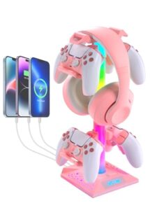 VCOM RGB Headphone Stand with 2 USB and 1 Type-C Ports