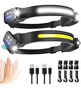 Head Torch Rechargeable, [2 Pack] Super Bright 230° Wide Beam Adjustable Focus Headtorch, 30 Hrs ...