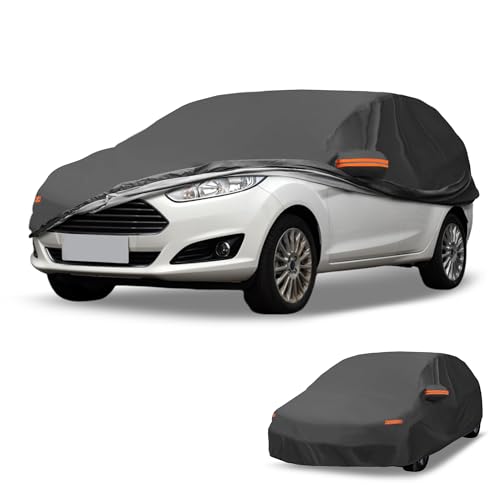 Partuto Car Cover Waterproof All Weather Automotive Outdoor Anti-UV Sun Rain Protection Full Exterior Cover for Ford Fiesta Sedan 2008-2022 Black W/Zippe