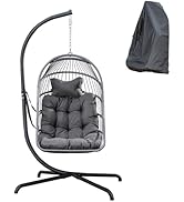 Mojia Outdoor Egg Chair With Stand, Patio PE Wicker Hanging Hammock Chair With UV Resistant Cushi...