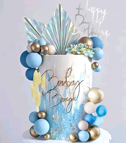 JeVenis Silver Blue Cake Decorations Glitter Blue White Silver Balls Cake Topper for Wedding Decoration and Winter Themed Birthday Party Supplies